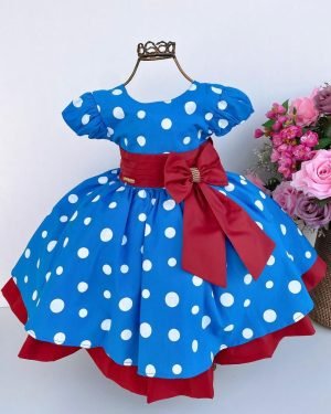 Vestido Infantil Menina Bonita Azul Galinha Pintadinha Poá