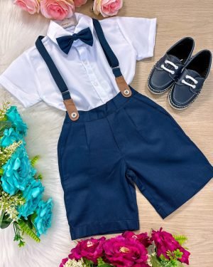 Conjunto Meninos Kanga Social Miguel Azul Marinho Suspensori