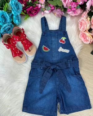 Jardineira Princesa Belli Jeans Frutinhas