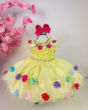 Vestido Princesa Belli Bia Jardim Encantado Amarelo