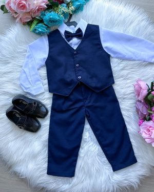 Conjunto Miss Cherry Social Colete Azul Marinho