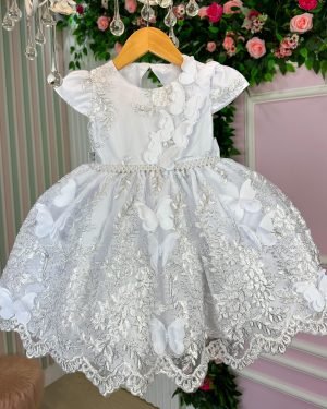 Vestido Infantil Marie Jardim Encantado Luxo Branco