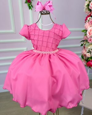 Vestido Ysa Kids Rosa Chiclete Peito Perolas