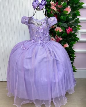 Vestido Vila Lele Longo Jardim Encantado Borboletas Lilas