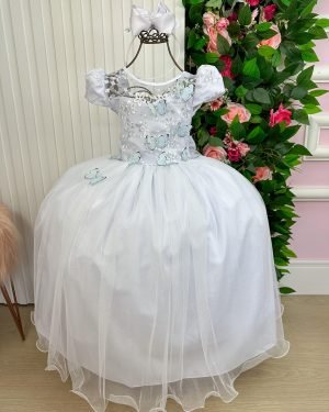 Vestido Vila Lele Longo Jardim Encantado Borboletas Branco