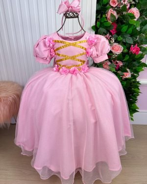 Vestido Bella Child/Fantasia Longa Princesa Rosa Bebe