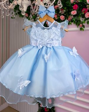 Vestido Marie Azul Jardim Encantado Laço