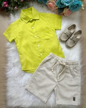 Conjunto Meninos Lucas Banana Club Shorts Camisa Verde Lima