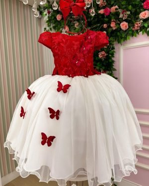 Vestido Juvenil – Midi Vila Lele Sabrina Vermelho e Of