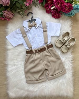 Conjunto Miss Cherry Meninos Social Shorts Ravi Bege Modelo
