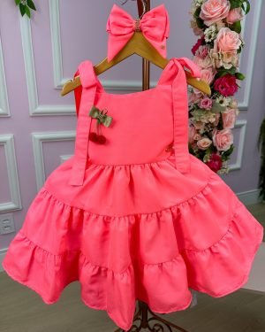 Vestido Blogueirinha Rosa Neon Cerejinha