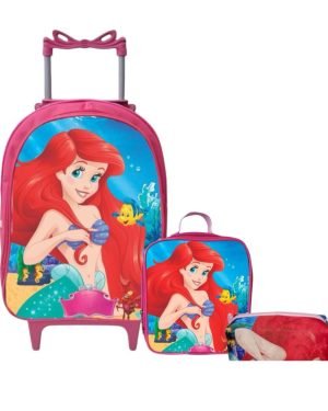 Kit Mochila Rodinhas + Lancheira + Estojo A Pequena Sereia A