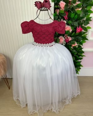 Vestido Enjoy Longo Mari Peito Marsala Saia Branca