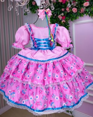 Vestido Bella Child Junino Quermesse Chique Rosa Bebe