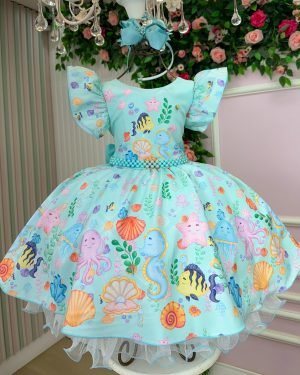 Vestido Tematicos Kids Fundo do Mar – Sereia Ariel Mod