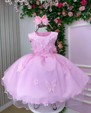 Vestido Marie Jardim das Borboletas Rosa Bebe Viviane Modelo