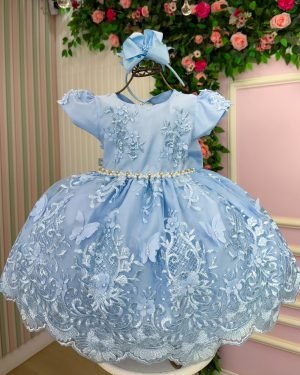 Vestido Marie Jardim Encantado Realeza Azul Bebe