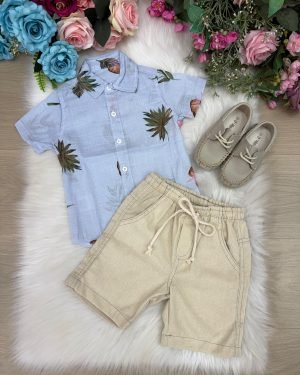 Conjunto Meninos Lucas Banana Club Shorts Camisa Azul Florid