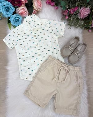 Conjunto Meninos Lucas Banana Club Shorts Linho Camisa Off