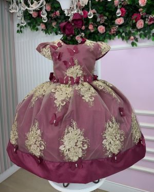 Vestido Marie Marcelina Jardim Encantado Marsala com Dourado