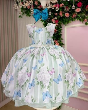 Vestido Ysa Kids Jardim Florido Melinda Verde Claro