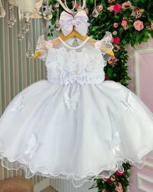 Vestido Marie Bebe Branco Jardim Encantado Laço