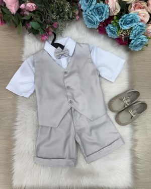 Conjunto Social Miss Cherry Leandro Colete Cinza Claro