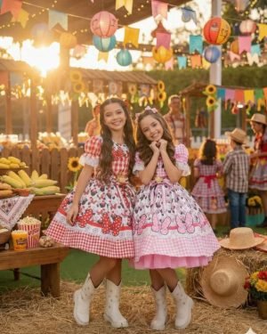 Vestido Junino Tematico Luxo Minnie + Saiote