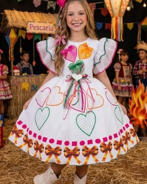 Vestido Marie Junino Luxo Noivinha/Noiva dos Corações
