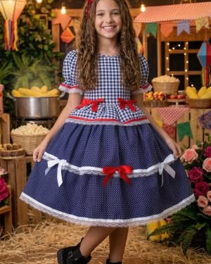 Vestido Junino Mimadine Luxo Stefanny Azul Marinho