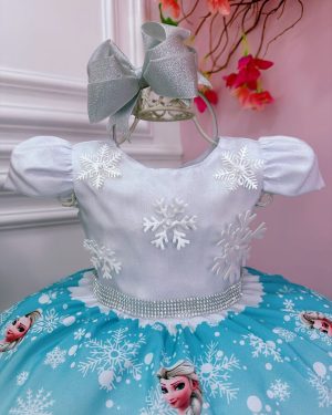 Vestido Infantil Frozen Princesa Aplique Gelo Festas