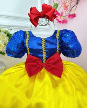 Vestido Infantil Branca de Neve Amarelo C/ Aplique Laço