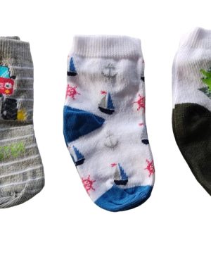 Kit Com 3 Pares de Meias Cores Mescladas e Desenhos Bebê