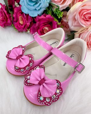 Sapatilha Flor Di MIla Baby Rosa Chiclete Com Pink Lacinho Strass