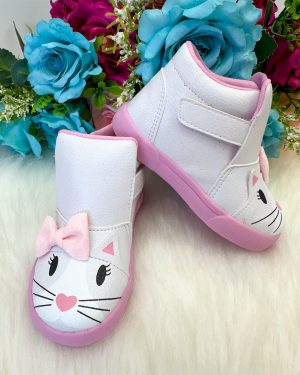 Tênis Bota Encanto de Criança Gatinha/Gata Branco Fashion