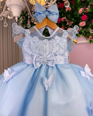 Vestido Marie Azul Jardim Encantado Laço