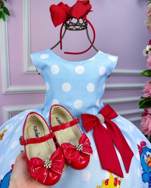 Vestido Tematicos Luxo Galinha Pintadinha Azul e Vermelho