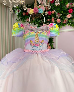 Vestido Mimadine Tematico Unicornio Safira Rosa Bebe