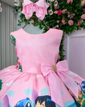Vestido Infantil Temáticos Luxo Lilo e Stitch Rosa