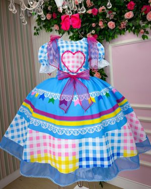 Vestido Marie Junino Luxo Quermesse do Amor Azul