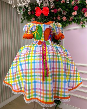 Vestido Marie Junino Luxo Dois Corações Laranja