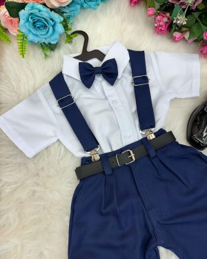 Conjunto Miss Cherry Meninos Social Shorts Ravi Azul Marinho