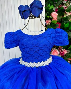 Vestido Enjoy Longo Laura Peito rendado Azul Royal