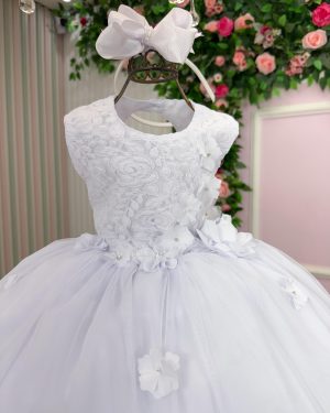 Vestido Vila Lele Bebe Sarah Flores Branco