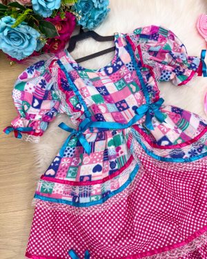 Vestido Bella Child Junino Celebração Caipira Pink