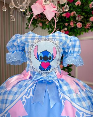 Vestido Junino Tematico Luxo Lilo Stitch Azul Bebe Modelo 2