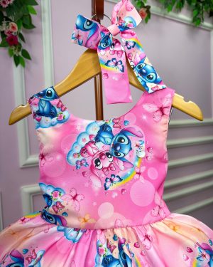 Vestido Tematicos Kids Stitch e Angel Rosa