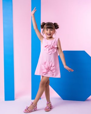 Vestido Blogueirinha Jojo Flor Rosa Bebe