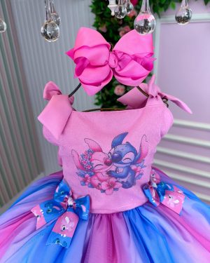 Vestido Tematico Luxo Stitch e Angel Rosa
