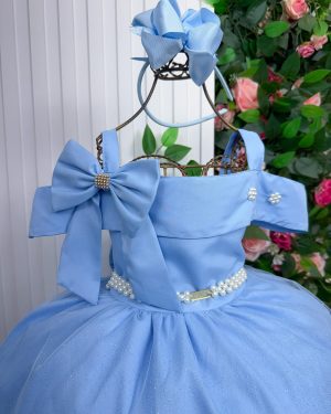 Vestido Banana Club Longo Doce Elegancia Azul Bebe